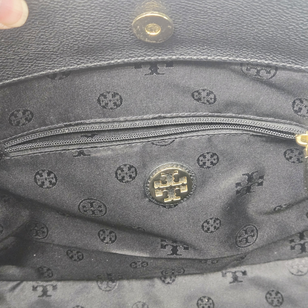 Black Leather Tory Burch Tote Bag with Gold Accents - Picture 6 of 13
